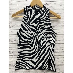 White House Black Market Knit Sleeveless Top Women Small White Black Zebra Print